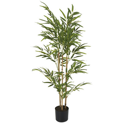 Arbre artificiel d'extérieur vert en bambou avec pot noir Faux Foliage