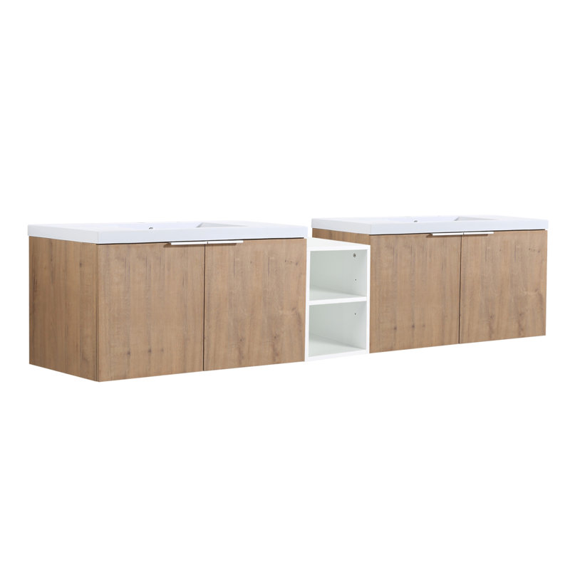 41 82.9'' Wall Mounted Double Bathroom Vanity Base Only, Imitative Oak