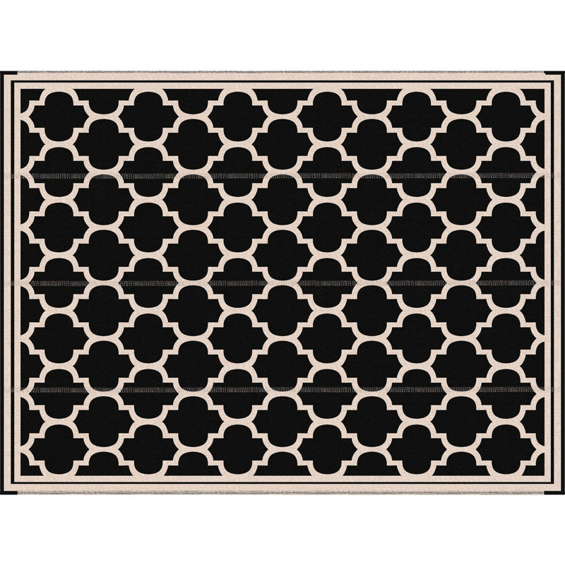 Reversible Deck Camping Mat, 9' X 12', Waterproof Outdoor Rug With Carry Bag, For Backyard, Picnic, Beach, Black Polypropylene Carpet, Floor Mat Deck, Black, Portable Bag