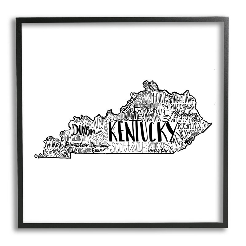«Kentucky State Shape Typographie Map», estampe numérique texturée encadrée par le samedi soir Post_aq-632