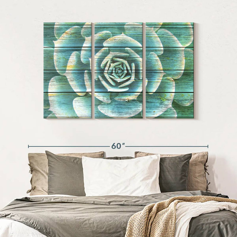 Ensemble de 3 plantes grasses sur toile, H 32 po x l 50 po