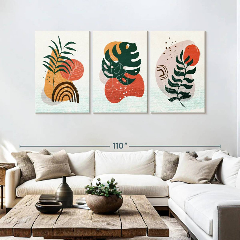 Boho Botanical Leaves VI 3 pièces, H 45 po x l 92 po x P 1,25 po