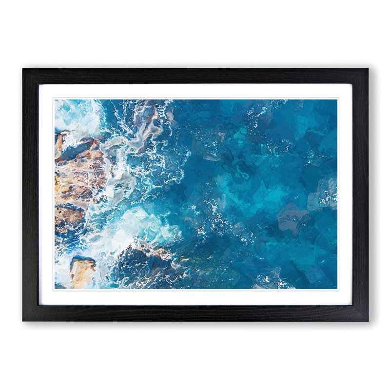 Aerial View of a Blue Ocean in Australia - Picture Frame Graphic Art Print on MDF, 62cm H x 87cm W x 2cm D, Black Framed