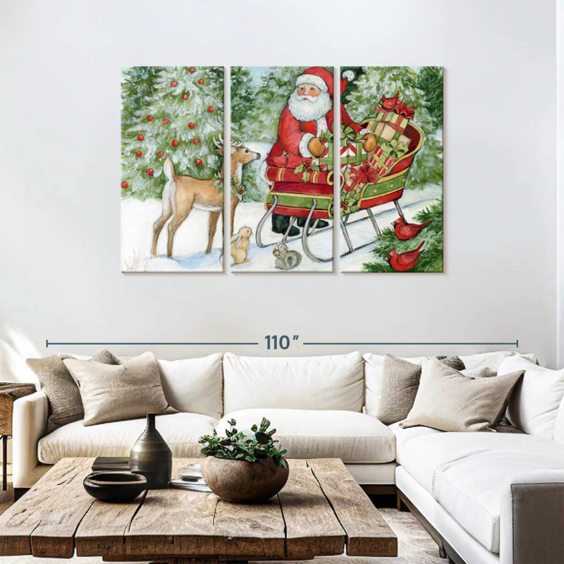 Père Noël et traîneau Woodland, H 48 po x l 74 po
