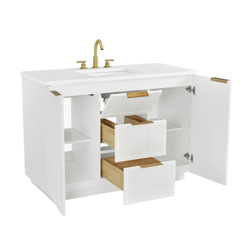 Meuble-lavabo simple 48 po Aderyn, Blanc / bronze brossé