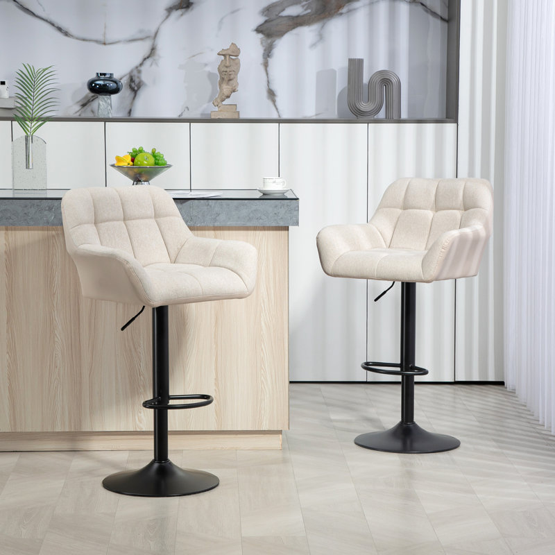 Ensemble de 2 tabourets de bar réglables en tissu capitonné pivotant, Blanc