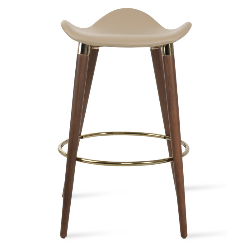 Falcon DR Wood Stool, Beige, Brown/Gold, Short Stool (23.5" Seat Height)