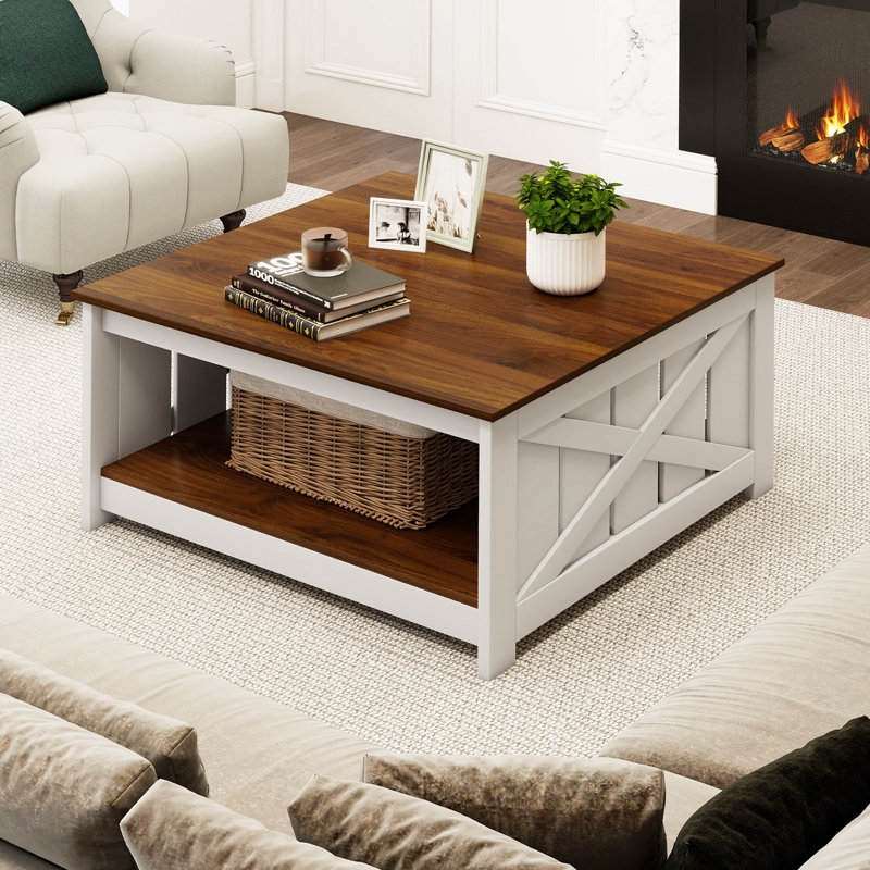 Table basse 31 po carrée en bois avec compartiment de rangement ouvert pour le salon