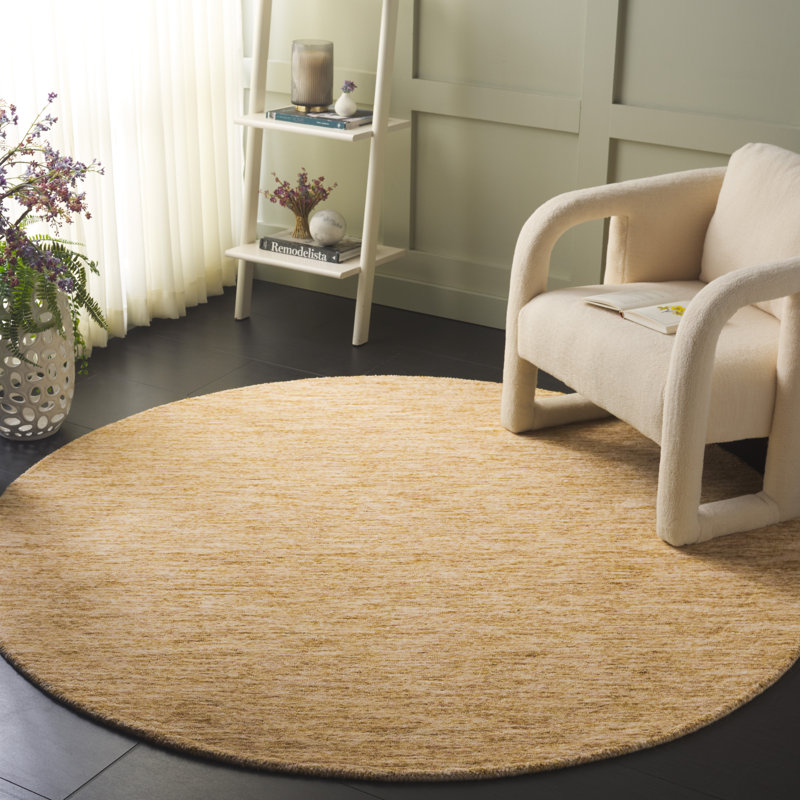 Himalaya Handloomed Wool Cotton Rug in Gold, Round 6'