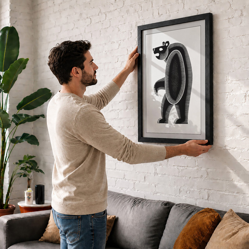 Geometric Bear Abstract - Framed Print, Black, A4 - 29.7 x 21.0 cm