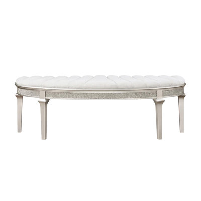 Curved Bench With Silver Oak Accents, Shape, Tapered Legs, Channeled Tufting, Faux Diamond - Trim For Bedroom Setup Fabric And Oak, Design, Entryway Furnishing