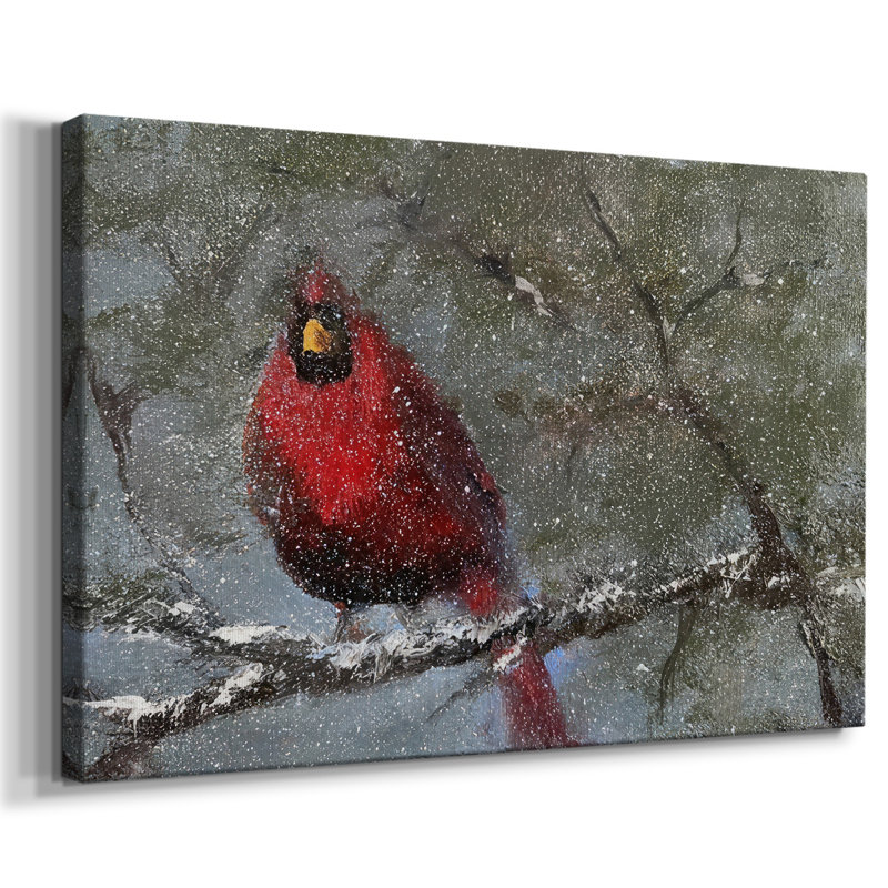 Cardinal dans la neige I, H 32 po x l 48 po x P 1,5 po