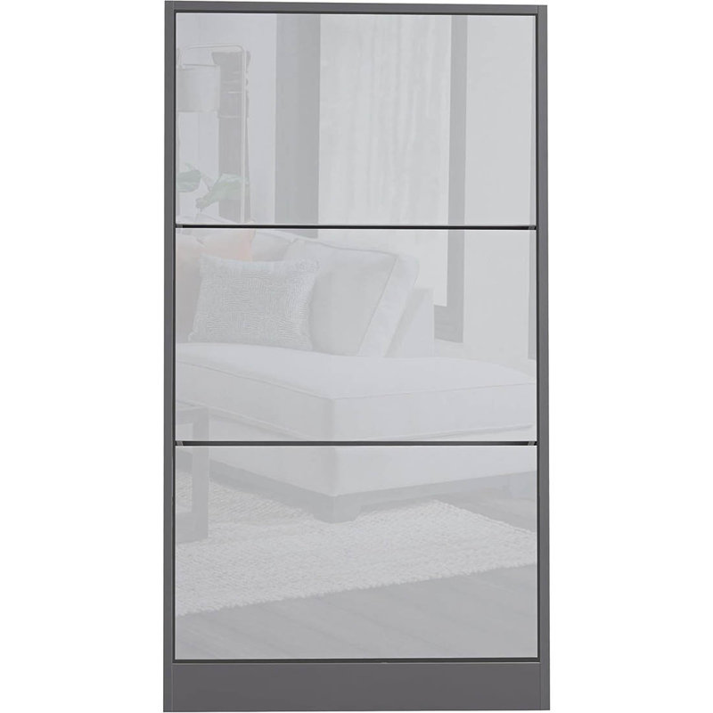 18 Pair Shoe Storage Cabinet, High Gloss Black