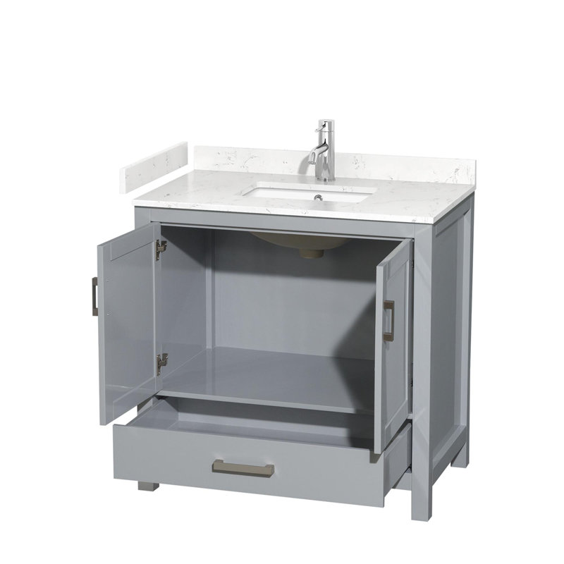 Sheffield 30" No Mirror Bathroom Vanity Set, White Cultured Marble, Dark Gray, 36"