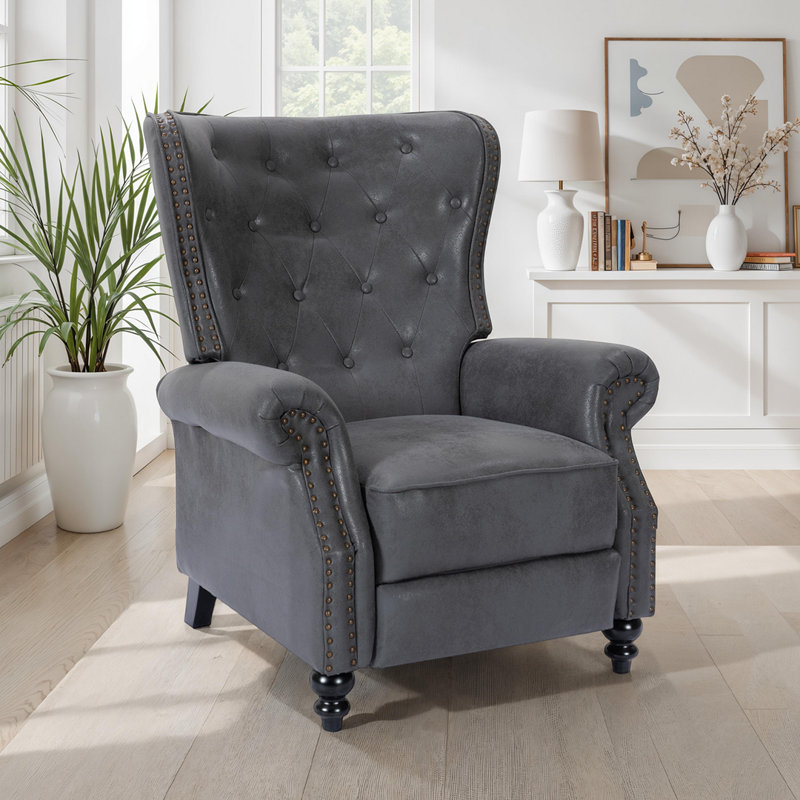Buttoned Carmona Wingback Recliner Chair, Grey