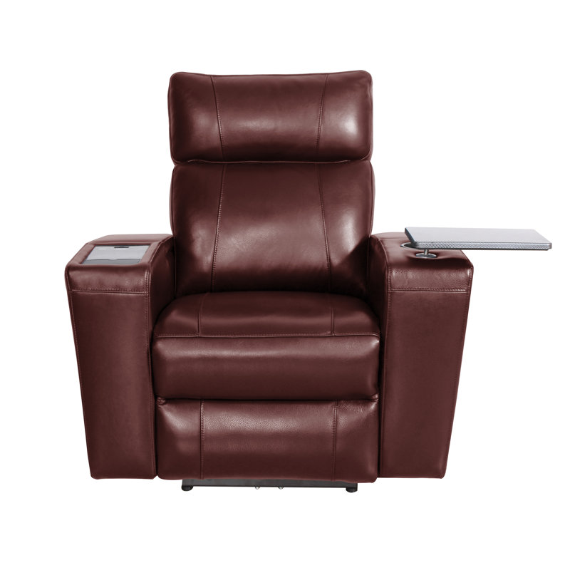 Siège de cinéma inclinable électrique en cuir véritable de 39 po de largeur avec porte-gobelet, Cuir véritable rouge