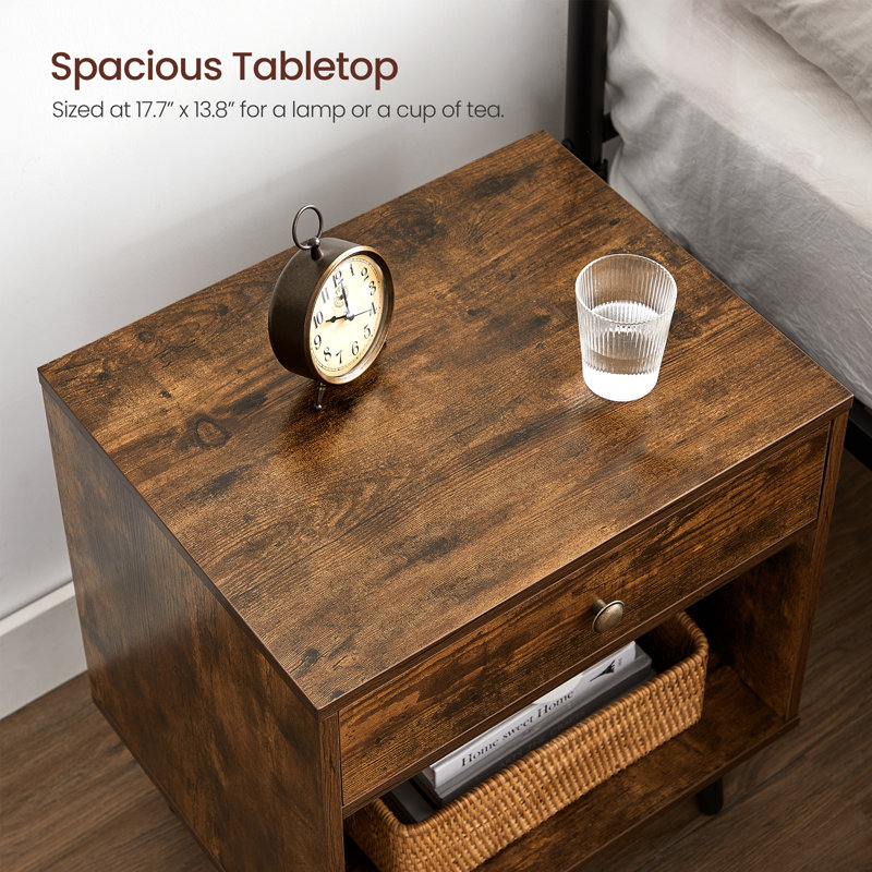 19.7" W Vansant 1 - Drawer Nightstand with Drawer and Open Compartment, Solid Wood Legs, Rustic Brown
