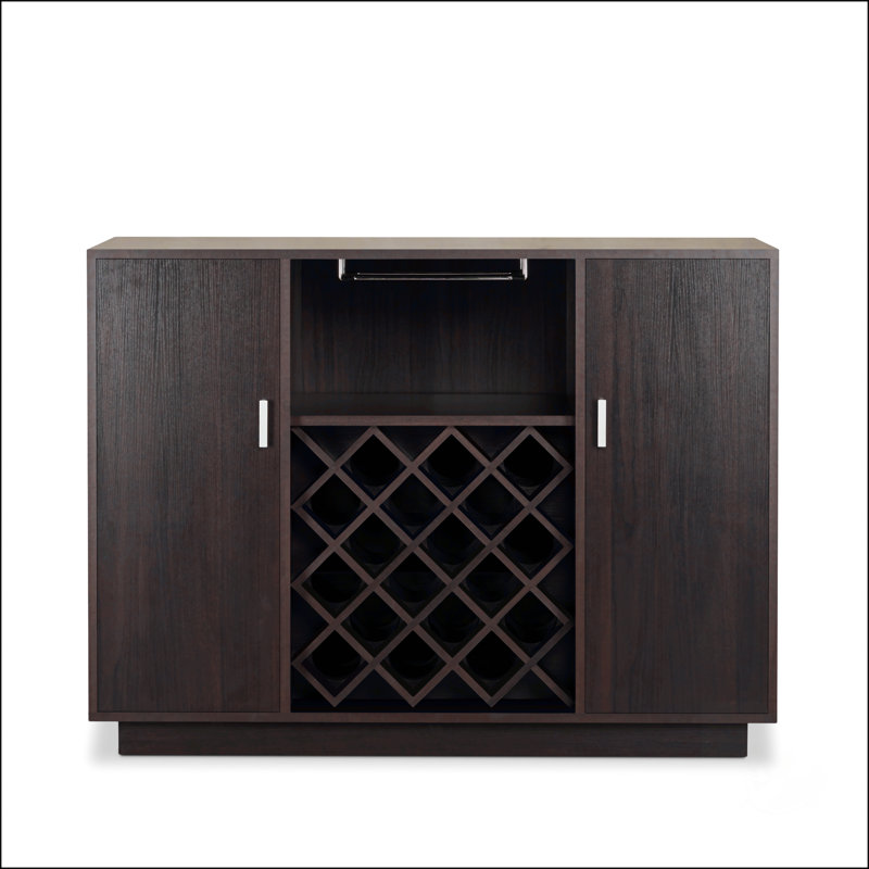 Armoire à vin Hazen au fini espresso avec support à vin intégré et grand rangement pour les salles à manger modernes