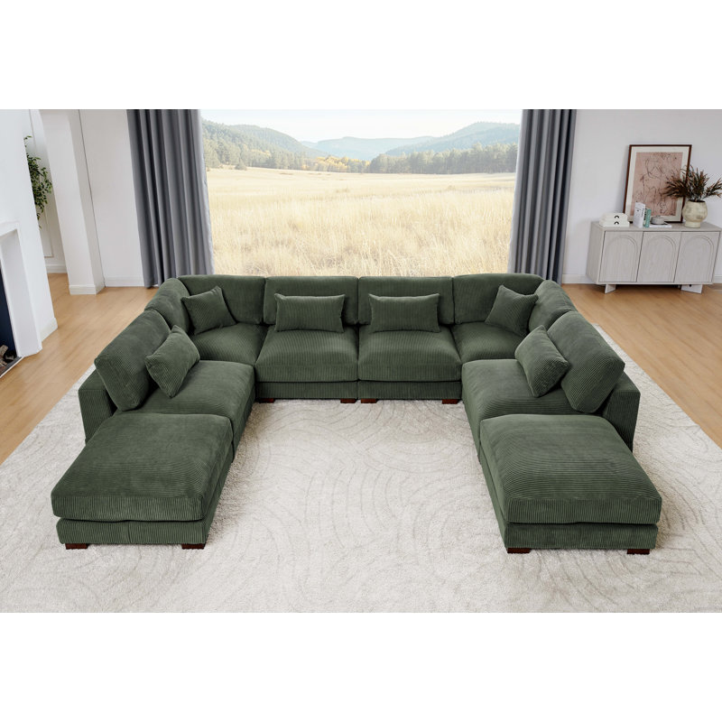 Chrisley Modular Corduroy Sectional, Dark Green Corduroy