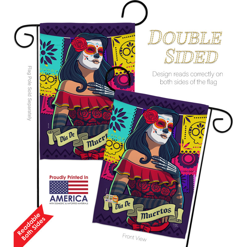 La Calavera Catrina 2 faces polyester 19 x 13 po Drapeau de jardin
