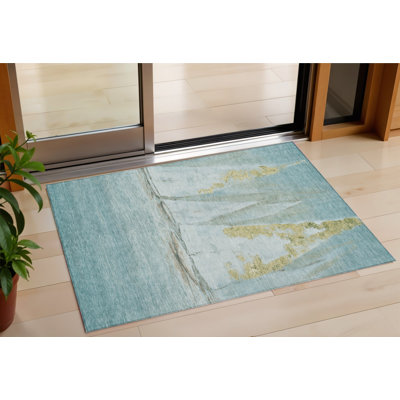 Tapis intérieur / extérieur bleu sarcelle 3 pi x 5 pi bleu et doré