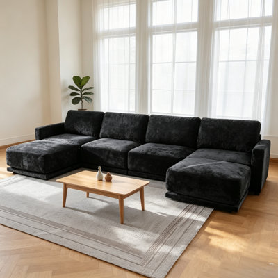 Canapé modulaire en U 145 po, 4 places avec 2 repose-pieds, noir