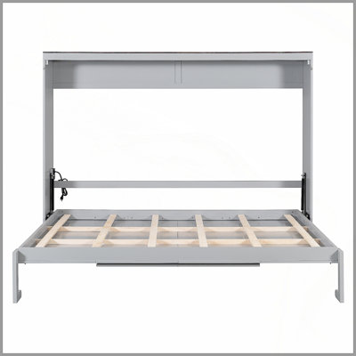 Grand lit escamotable mural et USB, gris