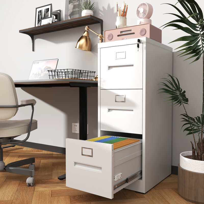 3 Drawer File Cabinet With Lock Metal Vertical File Cabinet Office Home, A4 Legal/Letter Size Narrow File Cabinet Locked,Assembly Required