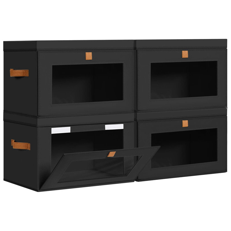 Collapsible Fabric Storage Bins With Lids & Clear Windows - Large Closet Organizer Box With Handles For Shelves, Under Bed, Blankets, Clothes, And Home Organization