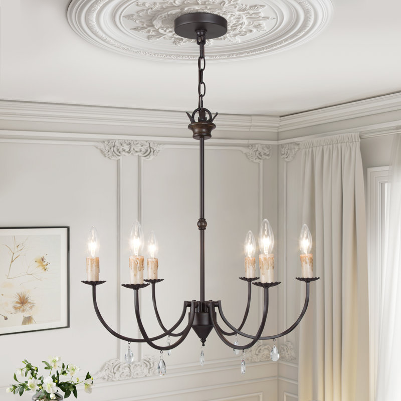 6 - Light 22.5 W Candle Style Classic/ Traditional Dining Room Chandelier with Crystal Accents