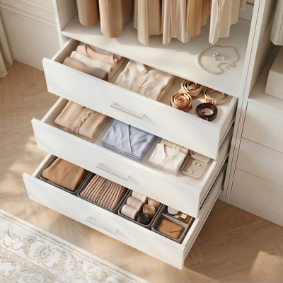 Freestanding Small 72" Closet System With 9 Wood Drawers