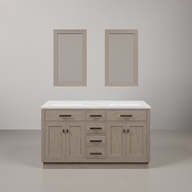 Chestnut 60" Carrara White Marble Countertop Bath Vanity with Mirror, Gray Oak