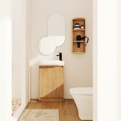 Meuble-lavabo autoportant avec lavabo et support de rangement, portes à fermeture douce