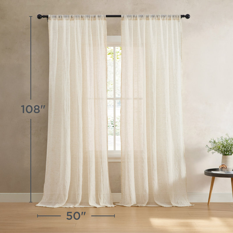 Solid Semi-Sheer Curtain Panels, Natural, 50" W x 108" H