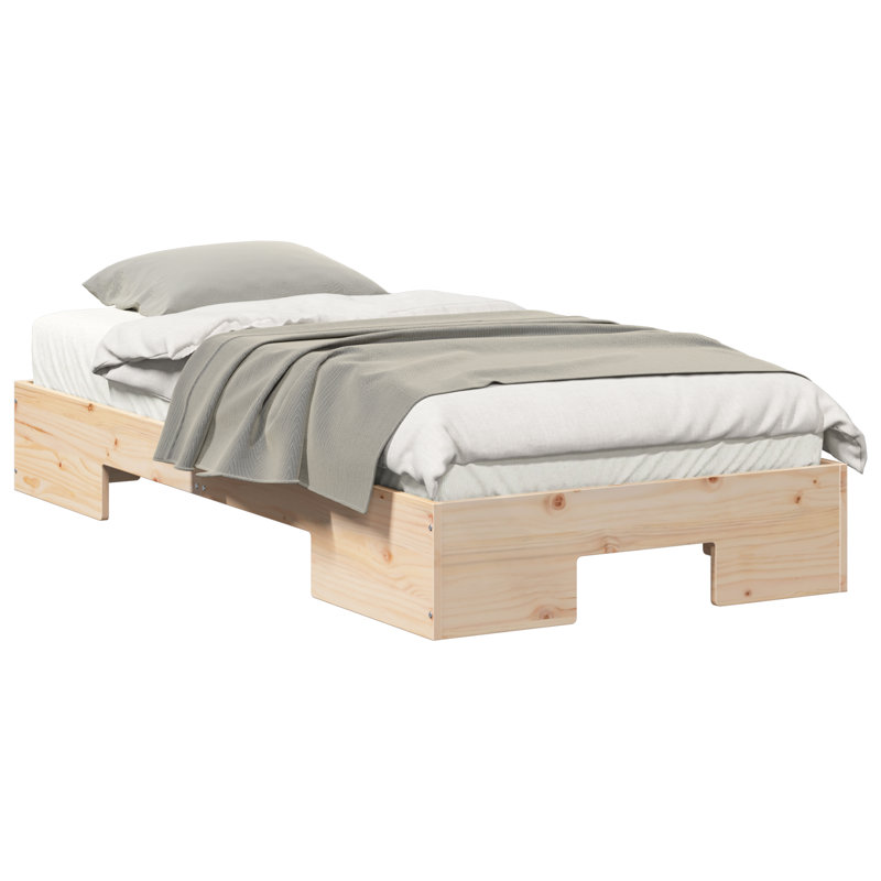 Floor Bed Frame With Storage Solid Pine Wood, Brown, Small Single (2'6)