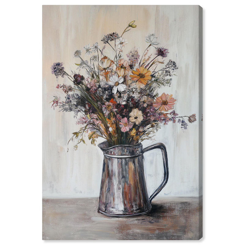 Floral Bouquet in Metal Pitcher Canvas Art, 15" x 10"