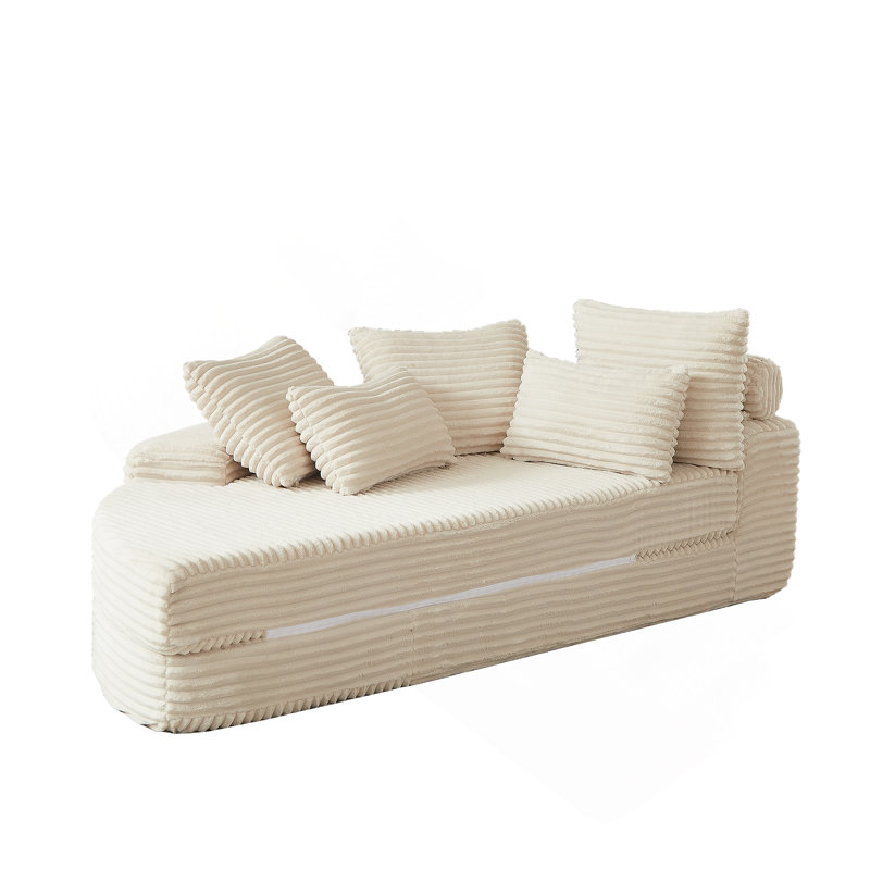 Canapé-lit 78,5 pouces en velours côtelé semi-circulaire 2 en 1, avec coussin pour le cou et cinq coussins décoratifs dans le salon