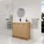 Meuble-lavabo modulaire autoportant avec plateau en résine et poignées doubles-305729485