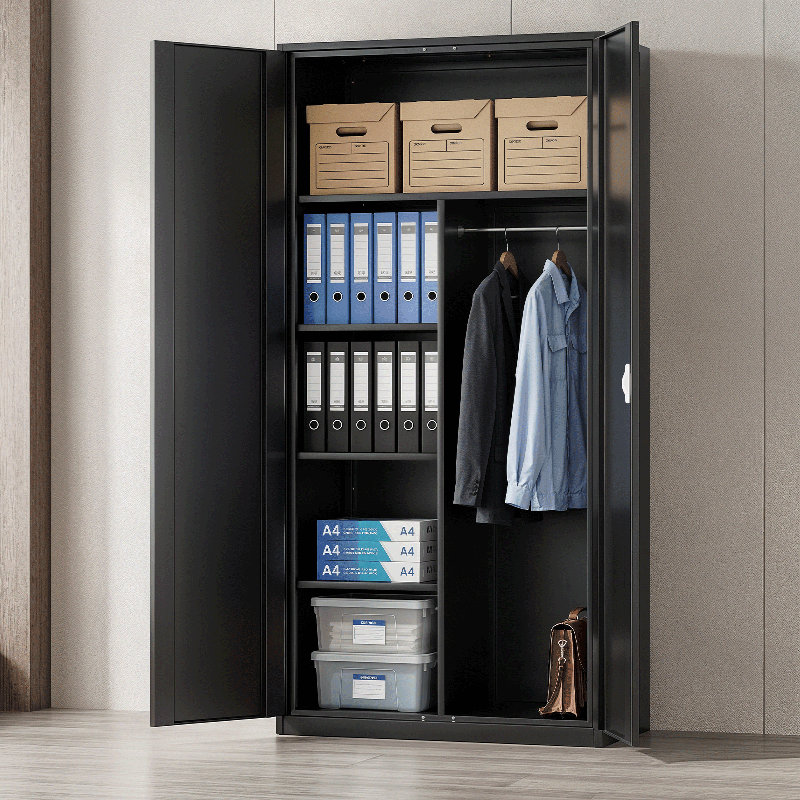 72" Metal Storage Cabinet, Storage Wardrobe Organizer with Hanging Rod, Locking Door and Adjustable Shelves, Black