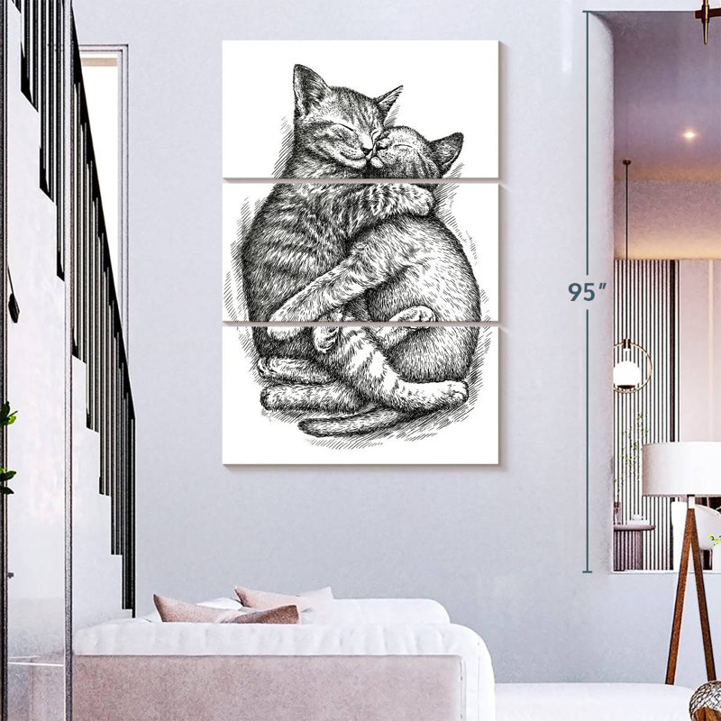 Deux chats câlins Brampt, H 74 po x l 48 po