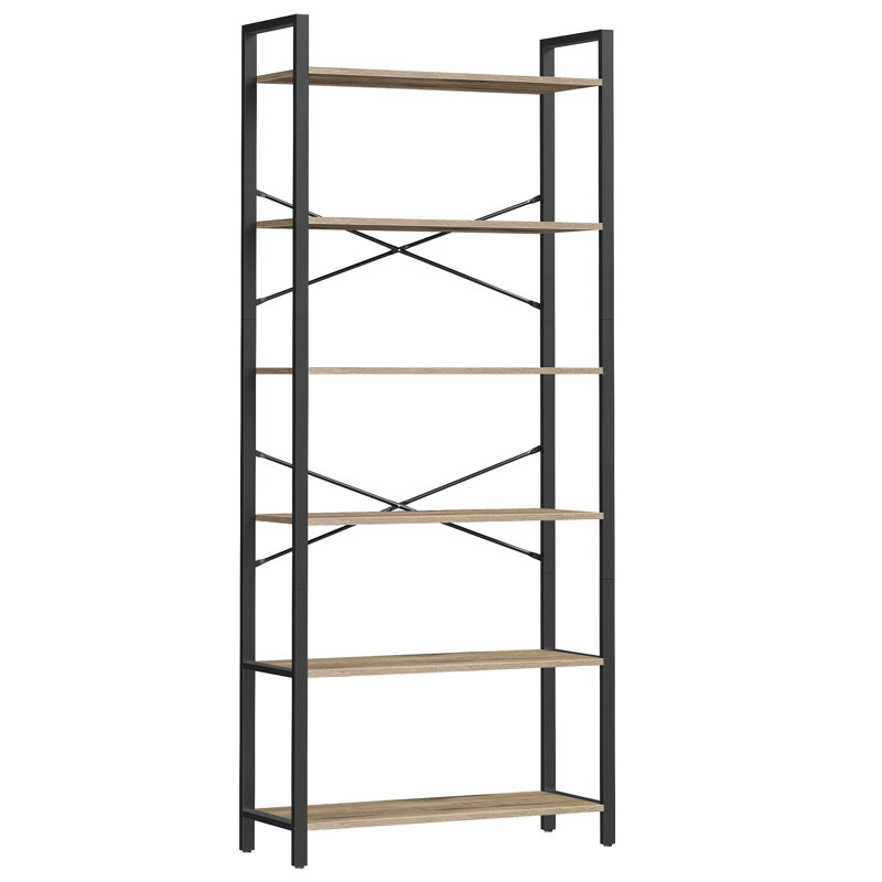 6 Tier Bookcase With Steel Frame, Free Standing Shelf, Living Room, Bedroom, Office, Industrial Design, Black Ink