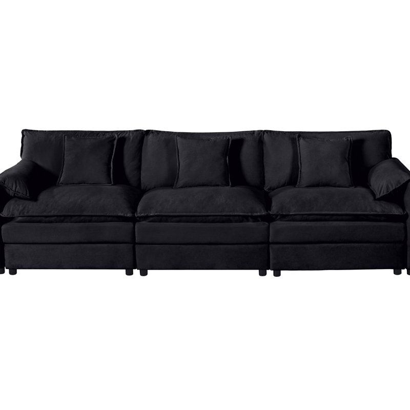Chenille surdimensionnée. Canapé modulaire 3 places pour la maison. Rides - revêtement. Sièges rembourrés à double couche. Spacieux et luxueux. Assemblage facile. Canapé modulaire surdimensionné en coton noir. Avec extra