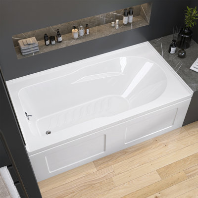 60 In. X 32 In. Alcove/Apron Front Soaking Bathtub With Leftt Drain Hole Rectangular Acrylic Non-Slip Tub In White