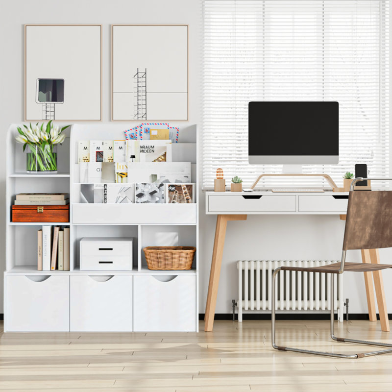 2-piece Office Sets, 2-drawer Desk And 1 Cube Bookcase, White