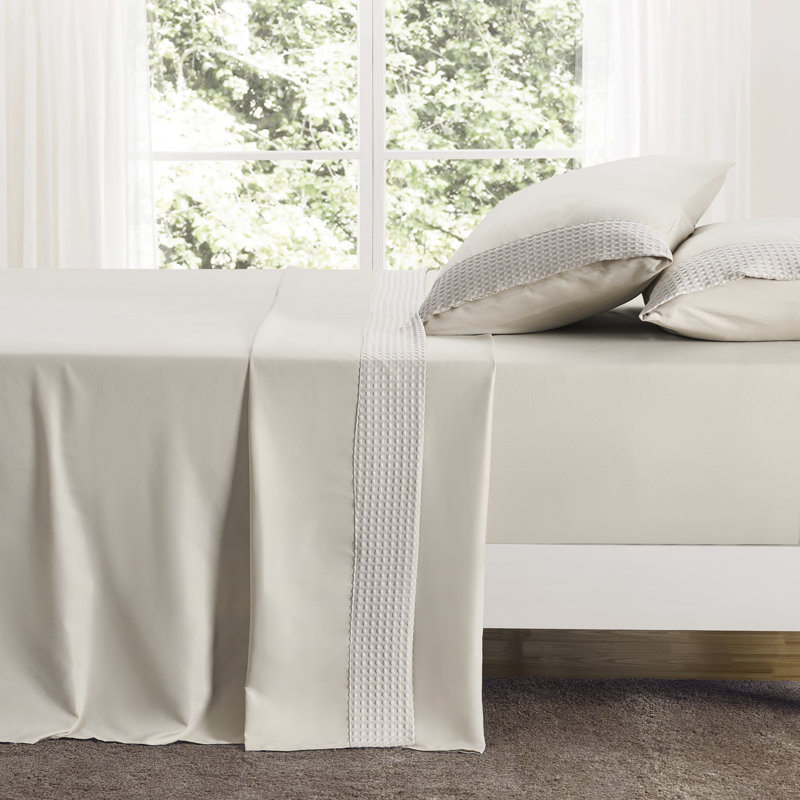 Bamboo 4 Piece 1800 Thread Count Waffle Hem Sheet Set, Taupe, Queen