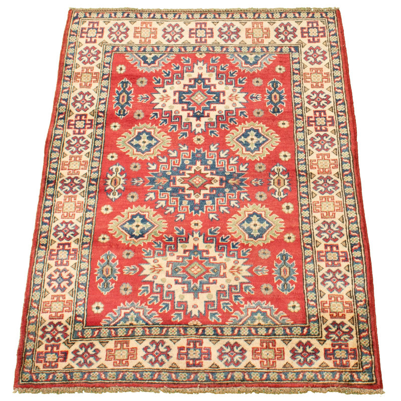 Tapis unique en laine noué à la main Gazni doré des années 2010 de 3 pi 5 po x 5 pi Qaiden