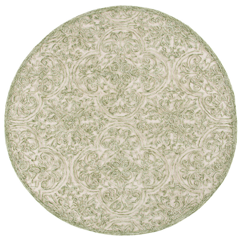 Alfio Trace 101 Area Rug In Ivory / Green, Round 4' 