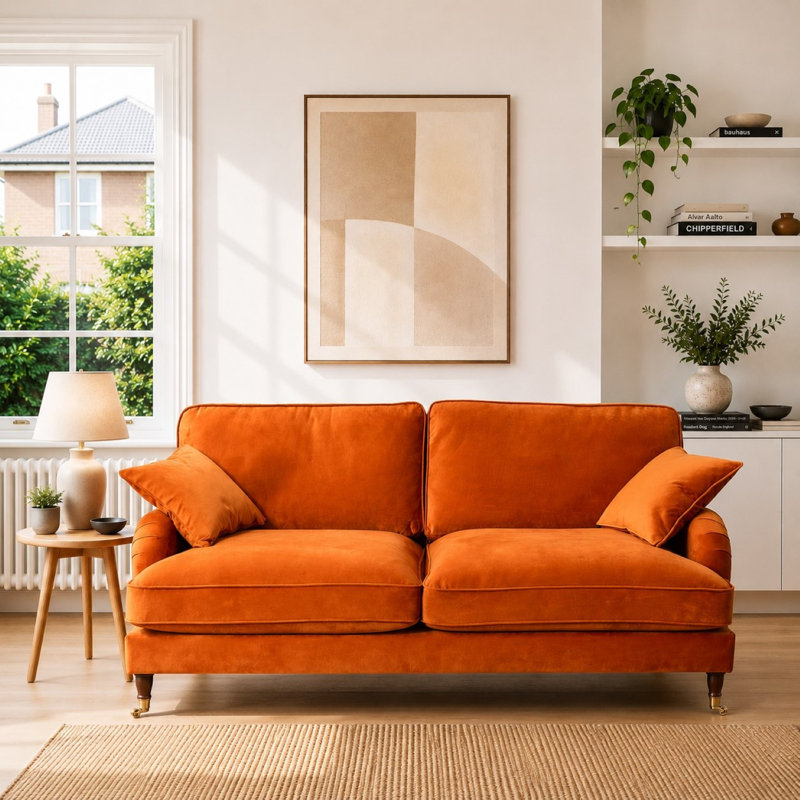 Fabiola 2 Seater Velvet Loveseat, Orange