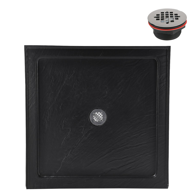 Streamline 36 in. x 36 in. Alcove Acrylic Shower Base in Matte Black with Center Drain, Drain Included, Matte Black