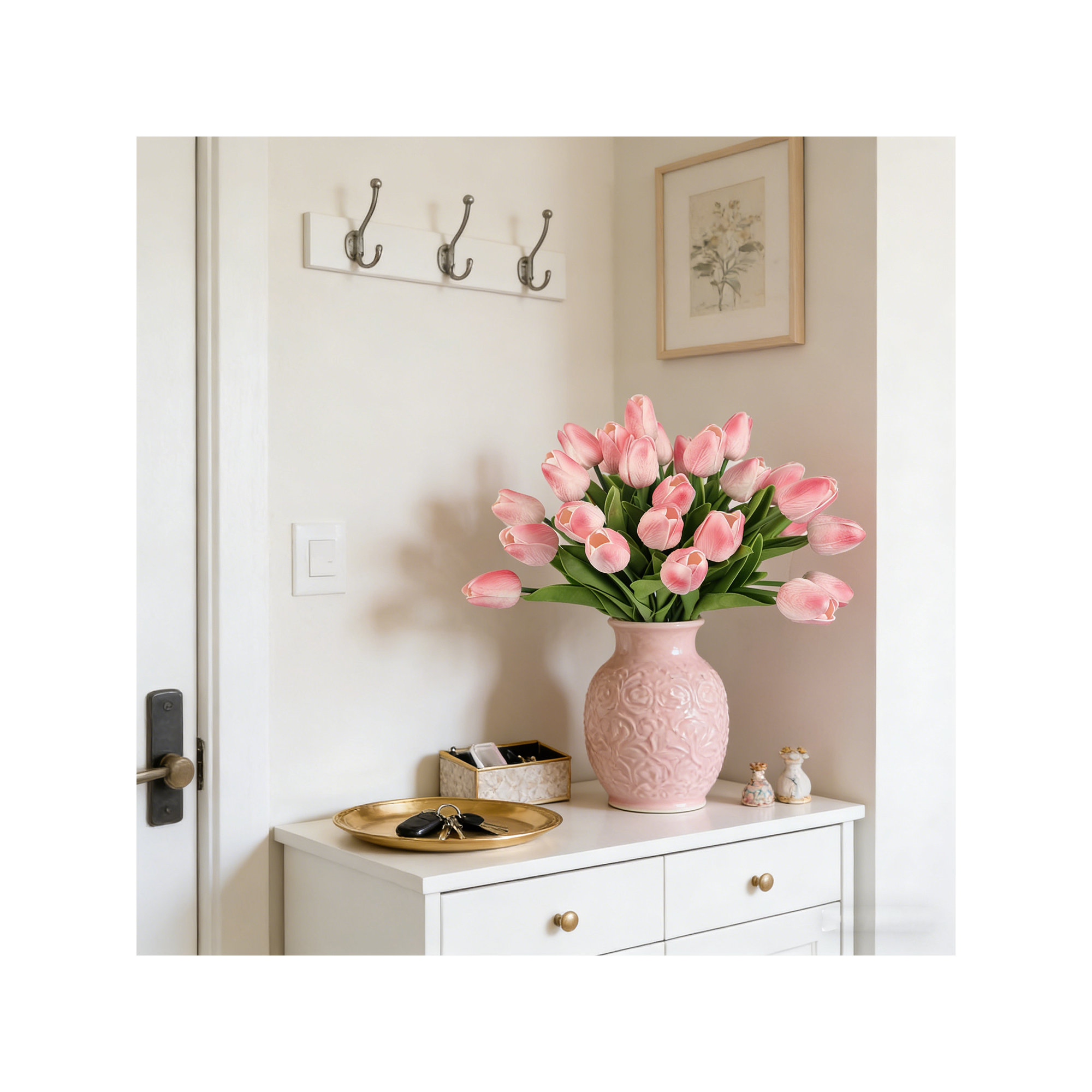 20PCS Tulips Artificial Flowers Faux Silk Tulip Stems Fake Flowers Bouquets for Vase Wedding Home Decoration, Pink